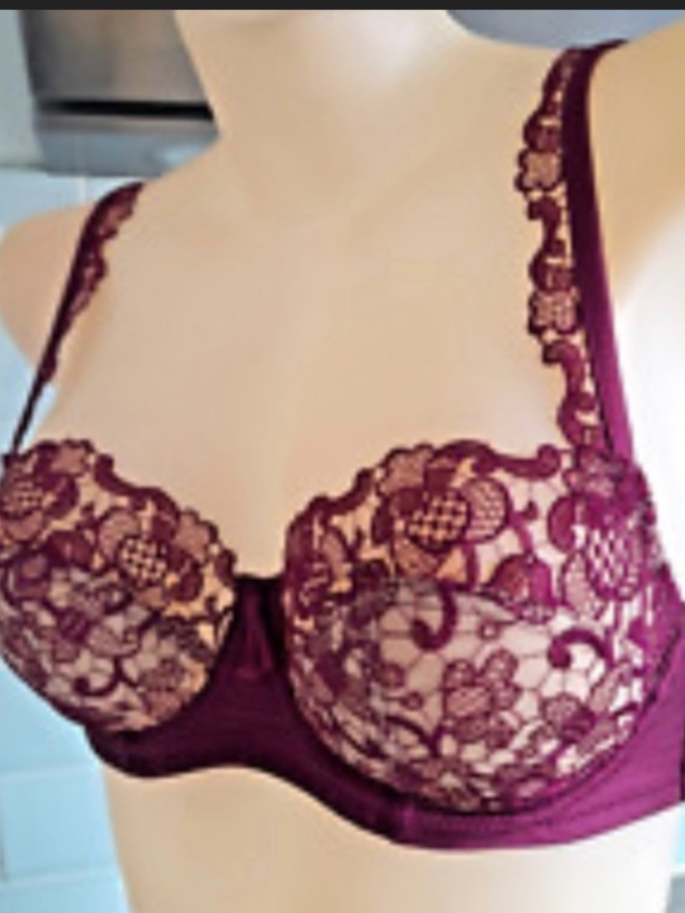 Floral Lace Underwire Bra in Wine